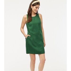 J. Crew Factory Linen-Blend Shift Mini Dress in Forest Green Size 6